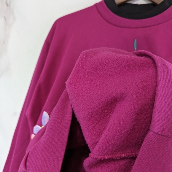 Vintage Sweatshirt Women XL Pink Black Pastel Floral Grandmacore Jane Colby - Picture 7 of 11